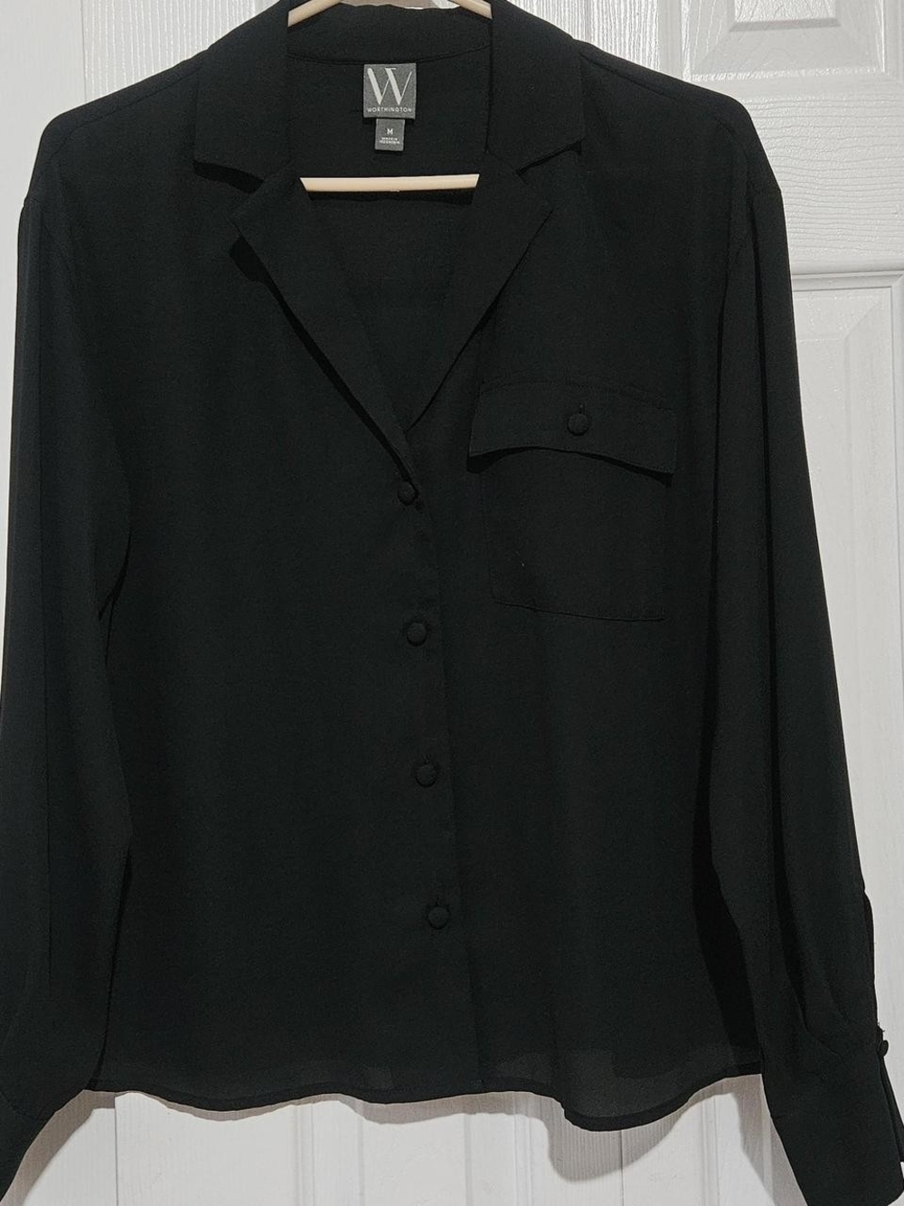 Worthington Black Button-Front Long-Sleeve Shirt Blouse